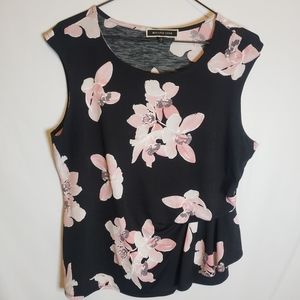 Melanie Lyne cap sleeve floral top with side twist tie L